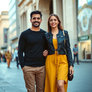 Happy latino Argentinian couple walking together in  Buenos Aires.