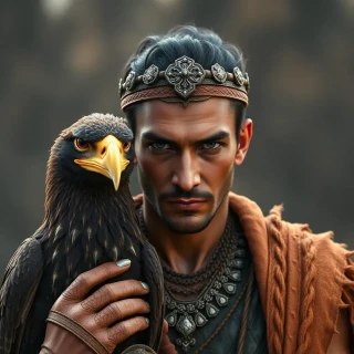 Ancient warrior with his eagle, full view