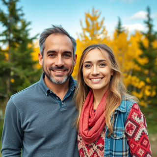 Happy Canadian couple, full body