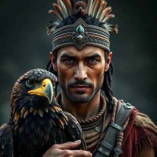 Ancient warrior with his eagle