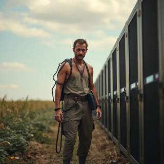 Prometheus post-heist: chained to a server farm, stealing Wi-Fi instead of fire for humanity.