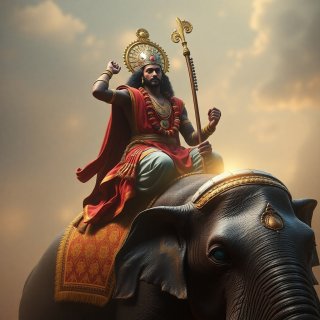 Prince of ancient india riding elephant
