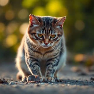 beautiful cat playing with a mouse