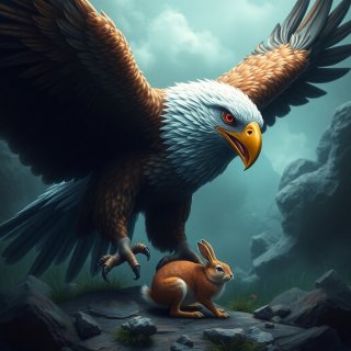 Glorious eagle hunting a rabbit