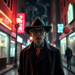 A candy-coated noir city: gumdrop streetlights, licorice alleys, and a detective made of sentient smoke solving a caramel murder.