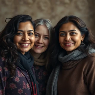 Great Friendship between women, detailed background, full body portrait