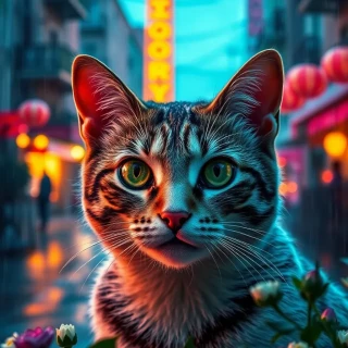a cat in romantic view in summer