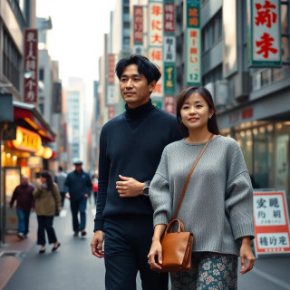 japanese couple walking in Tokyo