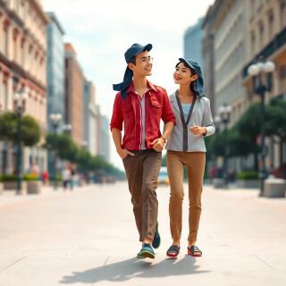 Happy latino Argentinian couple walking together in  Buenos Aires.