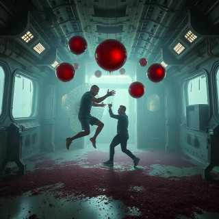 A zero-gravity fight club in a derelict space station: combatants float like ghosts, their blood forming perfect crimson spheres.