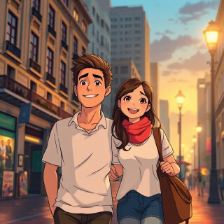 Happy latino Argentinian couple walking together in  Buenos Aires.