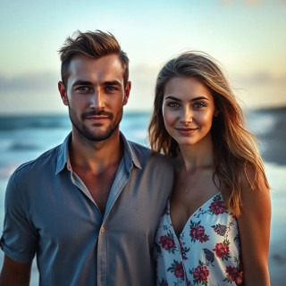 australian couple walking in the beach, ultra-detailed