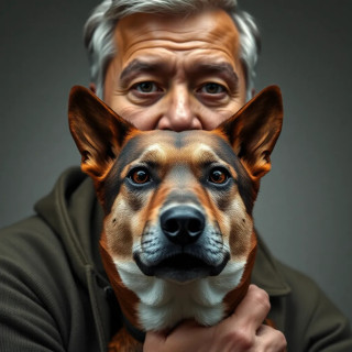 a man with his dog, style: origami