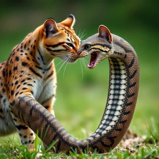 a fatal fight between a cat an strong snake
