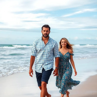 australian couple walking in the beach