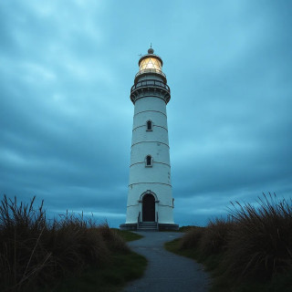 A lighthouse that beams not light, but silence—ships passing too close hear their own thoughts echo back, driving sailors mad.