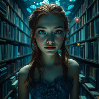 An underwater library guarded by bioluminescent octopuses, where books float like jellyfish and mermaids debate quantum physics.