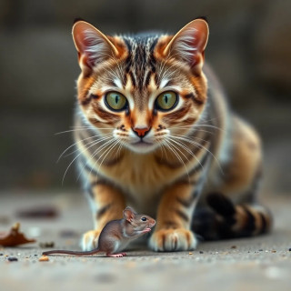 beautiful cat playing with a mouse