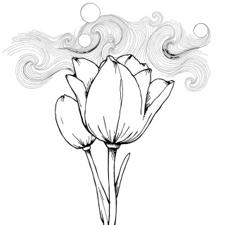 A bouquet of flowers in the style of Van Gogh’s 'Starry Night,' swirling skies and bold brushwork."  "Minimalist line art of a single tulip, black ink on white background, elegant and simple