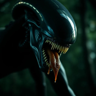 Alien facehugger lunging from the darkness, saliva dripping, reflected in the victim’s terrified visor—sci-fi horror.