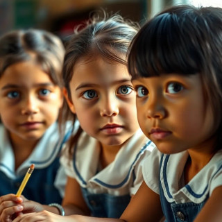 Three little girls playing in school