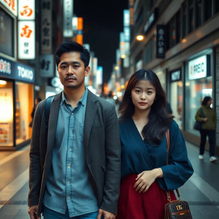 japanese couple walking in Tokyo
