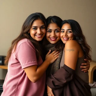 Great Friendship between women, detailed background, full body portrait, feet included