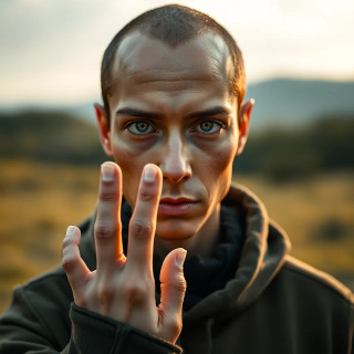 First contact with an alien species—human and extraterrestrial fingertips touching, glowing light between them.