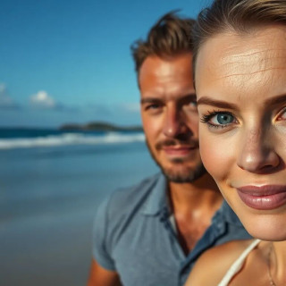 australian couple walking in the beach
