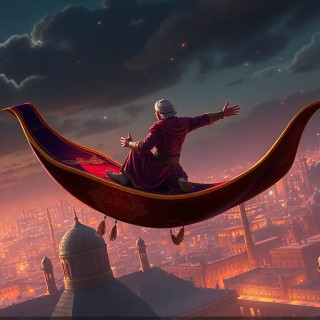 Aladdin rides the magic carpet and flies over Baghdad, the city of dreams.