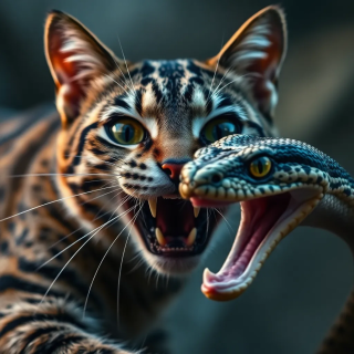 a fatal fight between a cat an strong snake