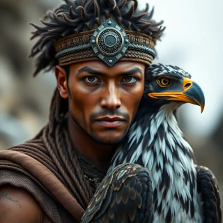 Ancient warrior with his eagle, full view