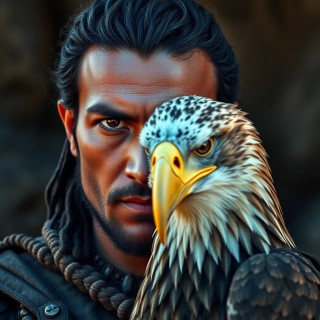 Ancient warrior with his eagle, full view