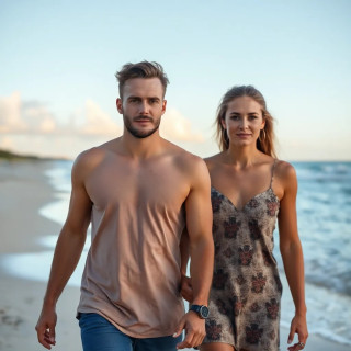 australian couple walking in the beach