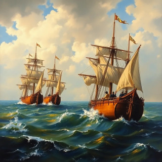 War between ancien ships in the sea, oil painting.  War between ancien ships in the sea, oil painting.