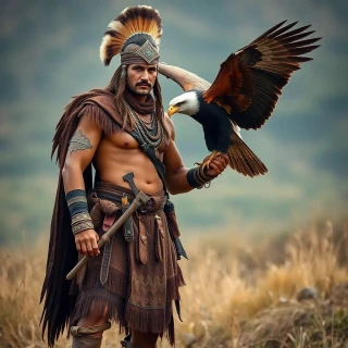 Ancient warrior with his eagle