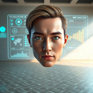 A sleek, holographic user dashboard interface with intuitive icons and seamless interactions, floating in a minimal sci-fi workspace. Glowing UI elements respond to hand gestures, ambient tech lighting creates depth, and soft reflections add realism