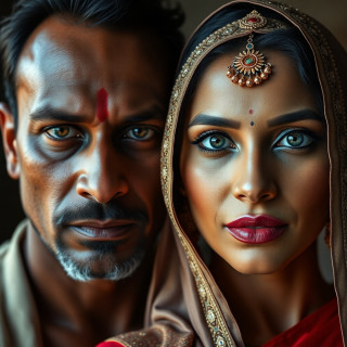 indian couple: man + woman, full body
