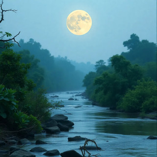 A river that flows backward every full moon, carrying with it the echoes of every word ever spoken on its banks.