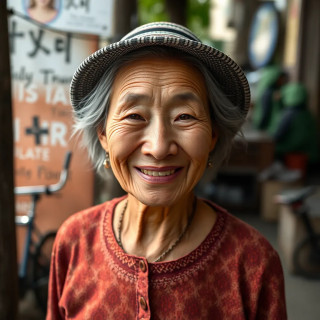 Old woman smiling in Bangkok