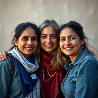 Great Friendship between women, detailed background, full body portrait