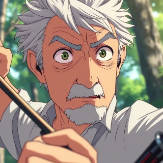 old man doing sport in the forest