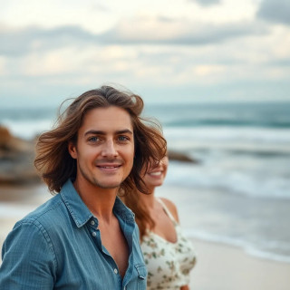 australian couple walking in the beach
