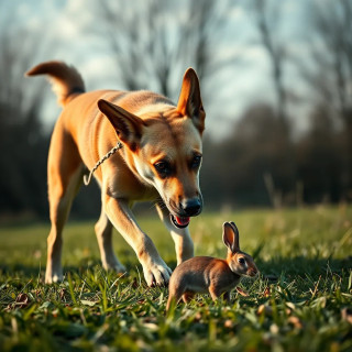 Dog hunting a rabbit
