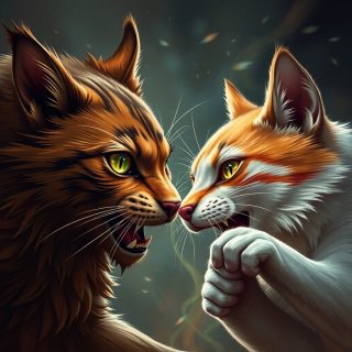 cat and dogs fighting hard