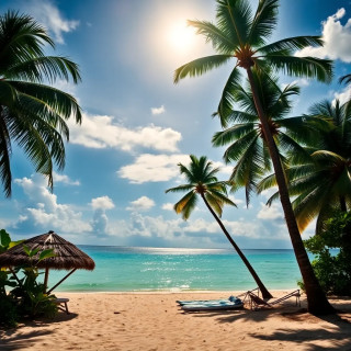 Sea,palms, sand and sun view in Thailand .