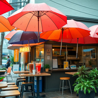 A café run by sentient umbrellas, serving drinks that change flavor based on the weather outside (typhoon = spicy, blizzard = mint).