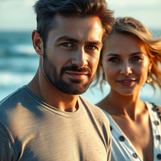 australian couple walking in the beach