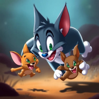 Tom running after Jerry. Tom and Jerry are the famous cartoon characters.