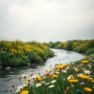 Flowers in the river. Beautiful view.
